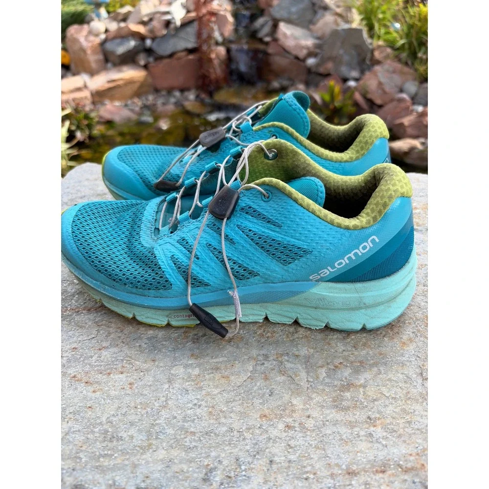 Salomon Sense Pro Max Womens Trail Running Shoes Blue Lime Green 400701 Size 6.5